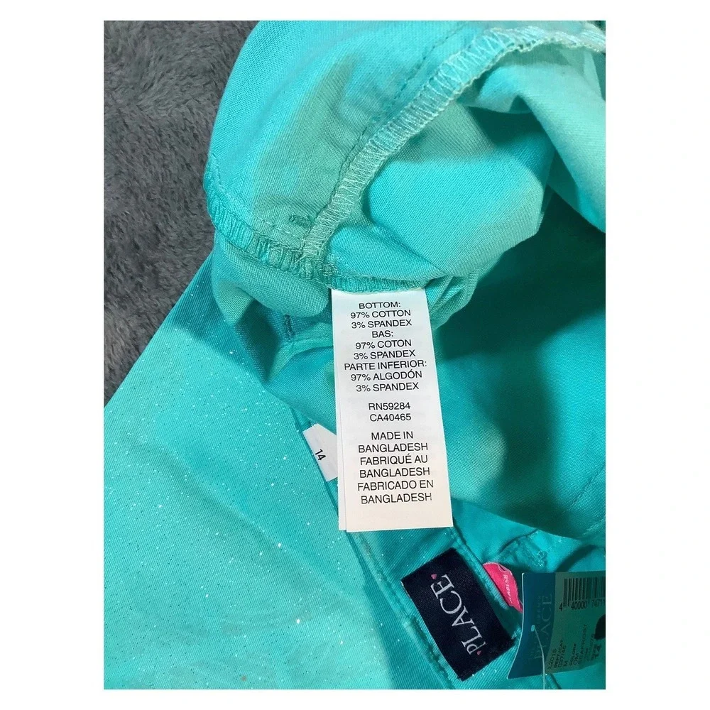 The Children's Place Girls Jeans Size 14 Seafrost Teal Silver Glitter NWT